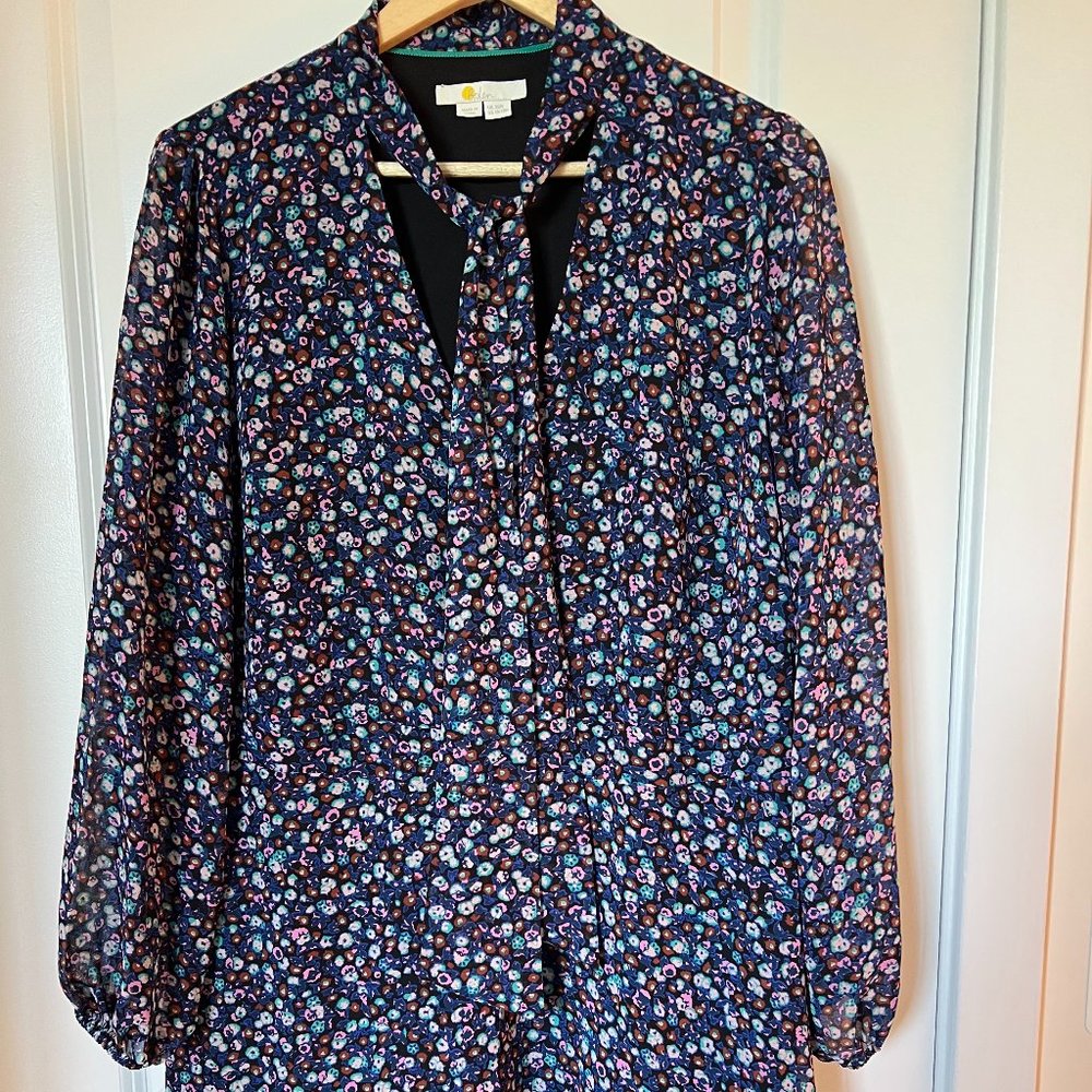 Boden Floral Dress with Tie Neck- US 16